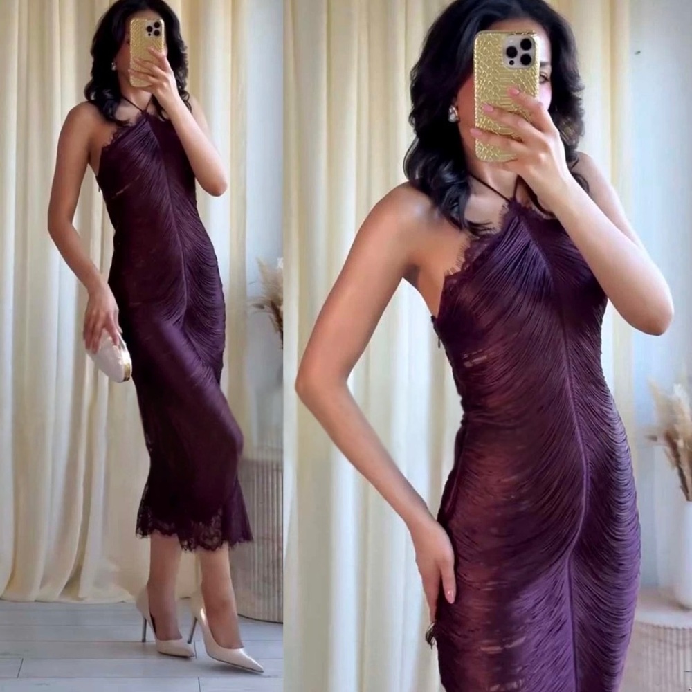 ZARA FRINGED LACE HALTER DRESS